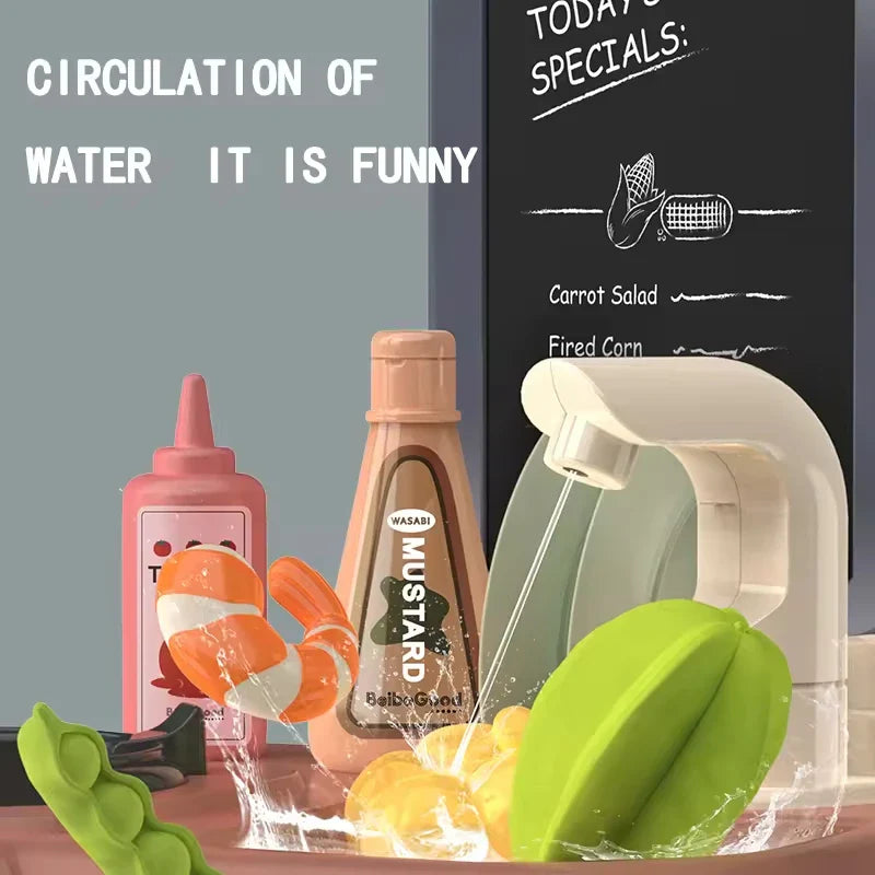 KTX-672787 63Cm Plastic Kitchen Play Set with 36 Food Toys and Light for Kids