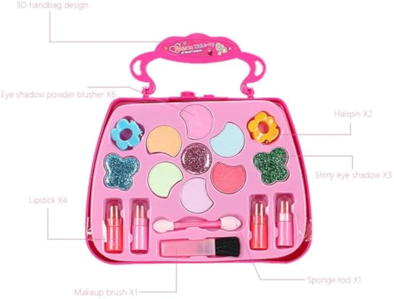 KTX-523603 Kids Pretend Play Makeup Set with Washable Eyeshadow and Lipsticks, Includes Cosmetic Bag, Perfect for Ages 2-13