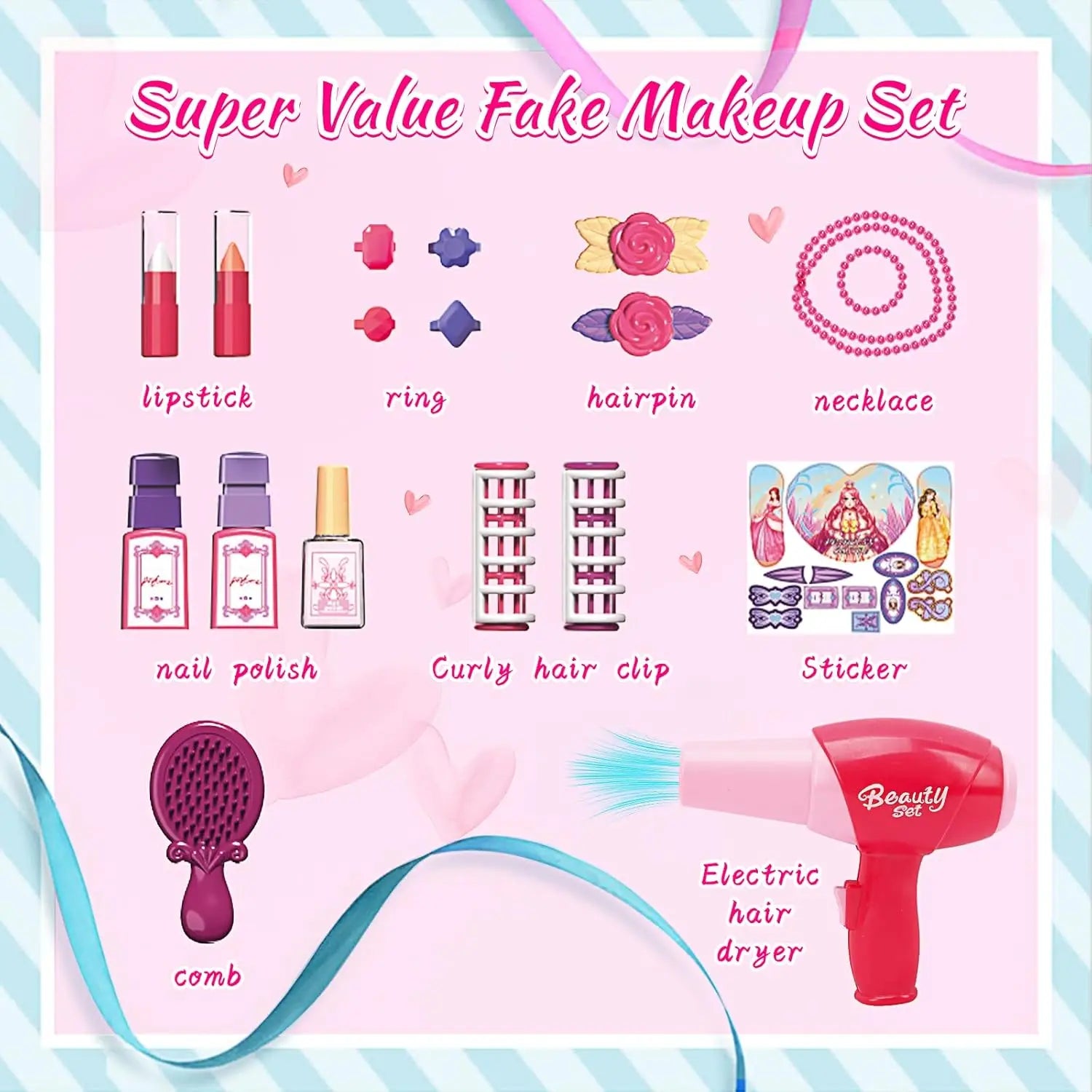 KTX-621907 Pretend Play Makeup Table Set for Girls with Lights, Music, and Openable Doors - Includes Stool