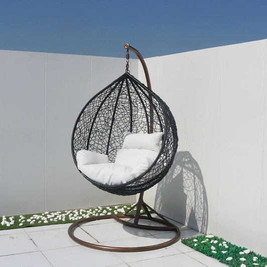 KTX-398483 Outdoor Rattan Egg Chair Swing with Metal Stand for Single Adult Use in Custom Colours