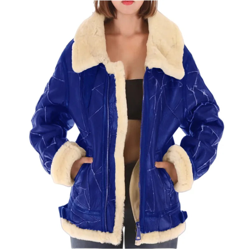 KTX-373139 Women's Winter One-Piece Coat With Thick Fur Faux Fur Blazer Style Clothing Vest Windbreaker Jacket Coat blazer