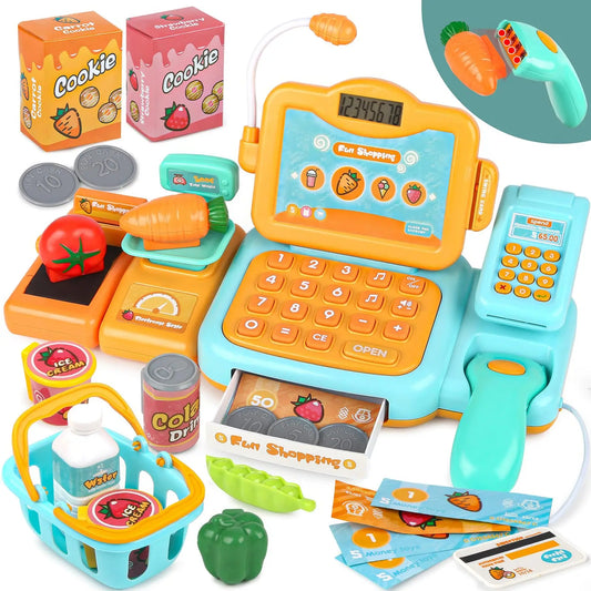 KTX-541715 Kids Cash Register Play Set with Scanner – Fun Supermarket Simulation Toy for Ages 2 to 13