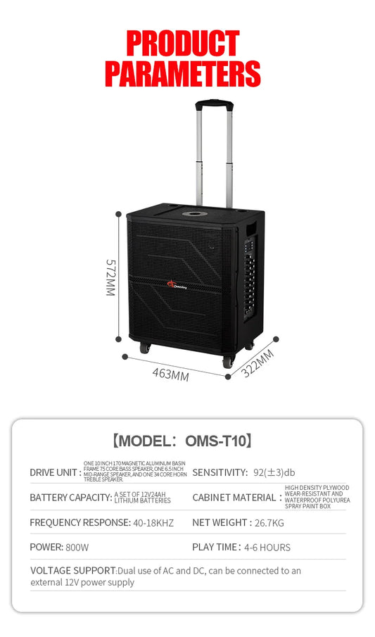 KTX-941011 10-Inch Portable Bluetooth Outdoor DJ Subwoofer Speaker with High-Power Bass for Parties