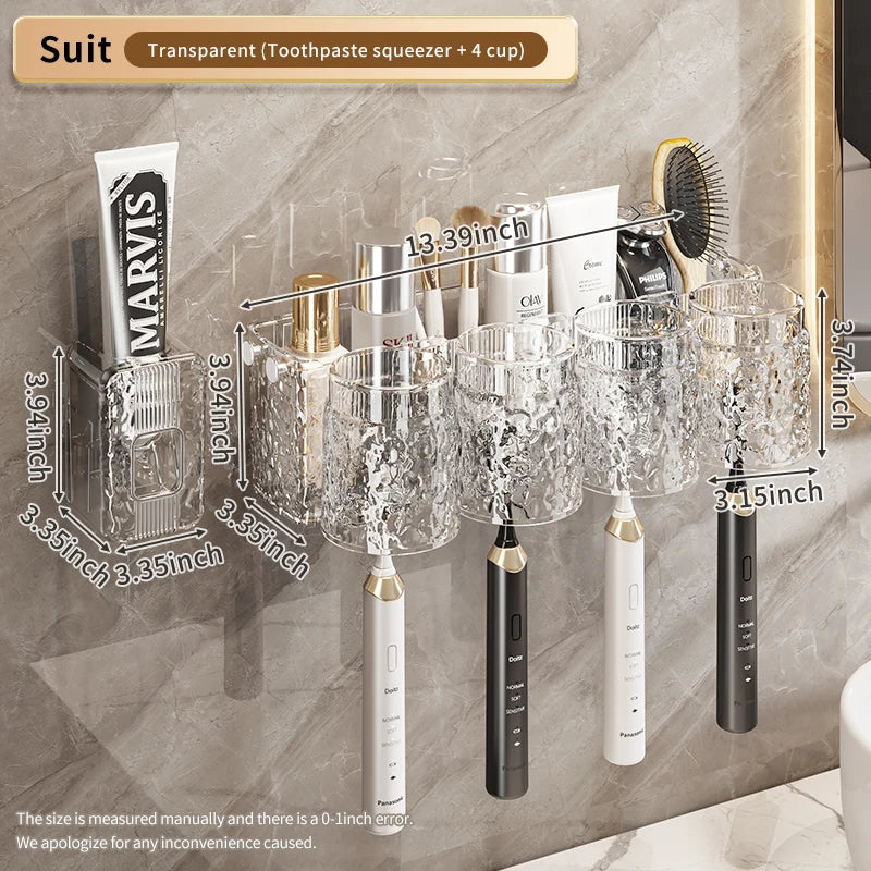 KTX-956243 Eco-Friendly Transparent Wall Hanging Toothbrush and Cosmetic Cup Holder for Bathroom