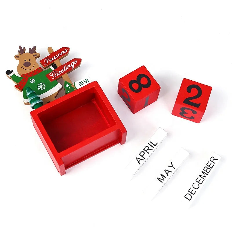 KTX-622675 Wooden Christmas Countdown Calendar with Santa Claus, Snowman, and Elk Decorations