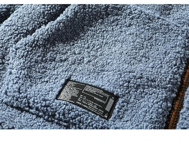 KTX-472595 Men's Casual Lamb Wool Cotton Coat Winter Blouson With Single Breasted Closure Loose and Warm Canvas Clothing