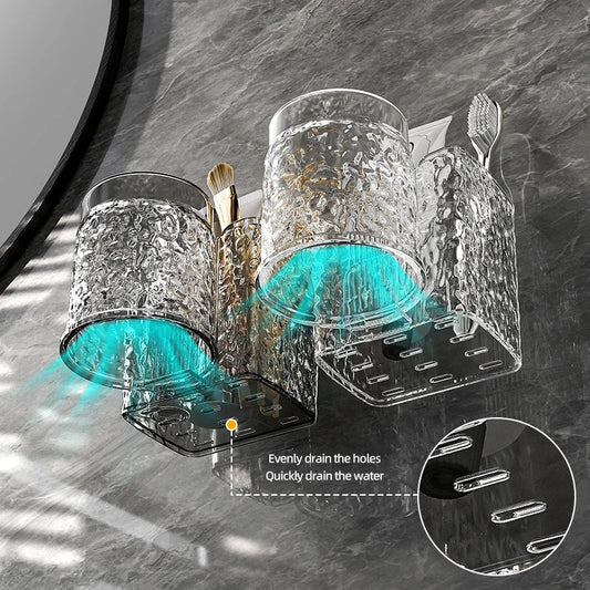 KTX-956243 Eco-Friendly Transparent Wall Hanging Toothbrush and Cosmetic Cup Holder for Bathroom