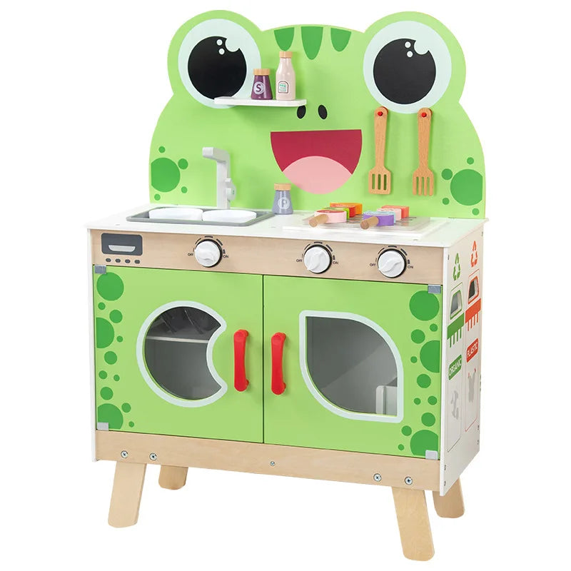 KTX-274899 Wooden Kitchen Role Play Toy for Toddlers, Pretend Cooking Set for Children