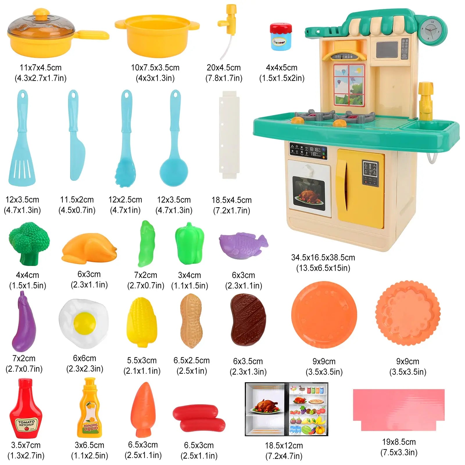 KTX-524755 Realistic Sounds and Lights Kitchen Playset for Kids - 23-Piece Role Play Cooking Toy Set