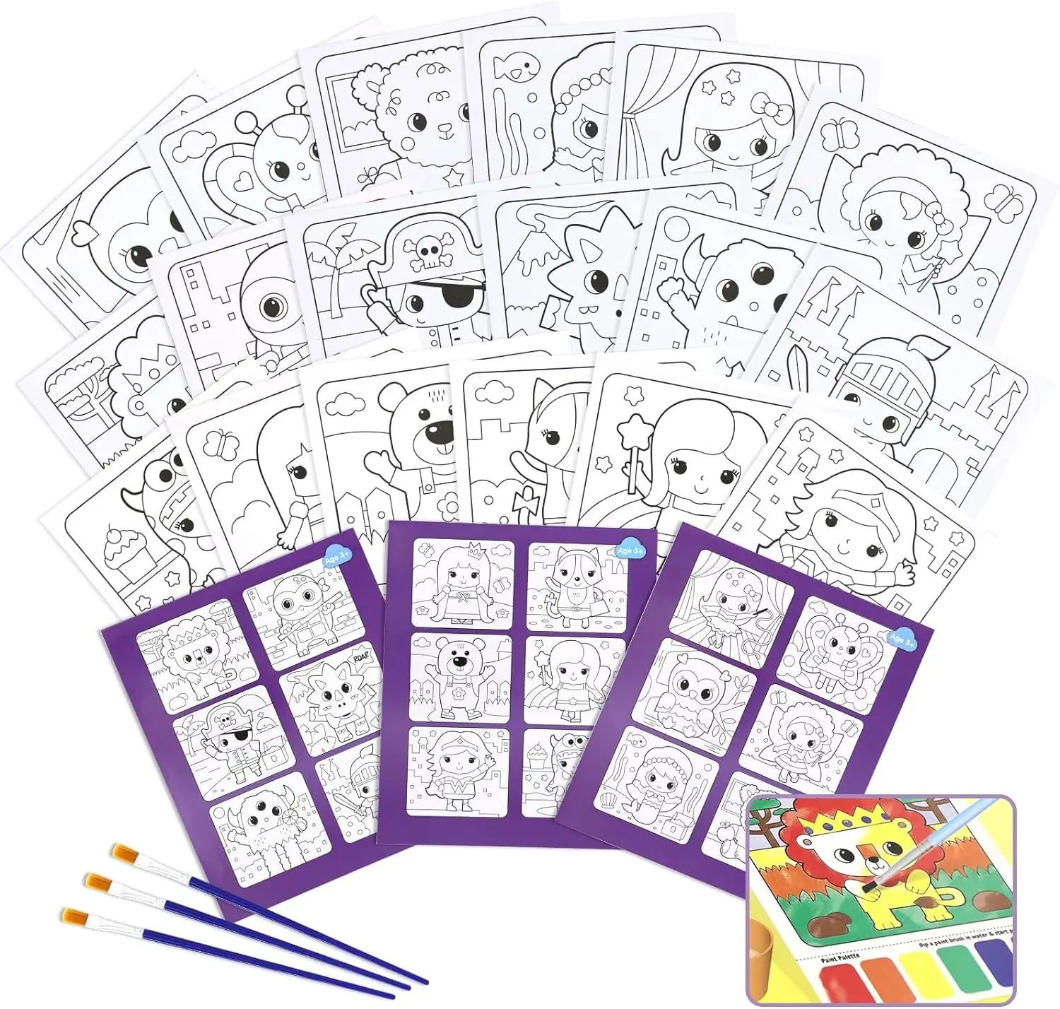 KTX-780755 Portable Art Supplies Kit for Kids with Colouring Book and Brush Set