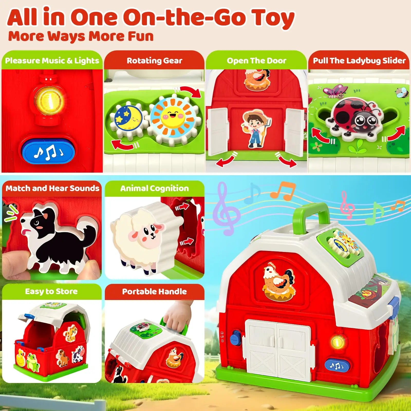 KTX-658131 Musical Barn Farm Animal Set for Infants - Interactive Elephants and Planes Player Doll