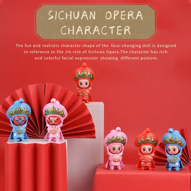 KTX-371731 Creative Mini Action Figure Toy - Chinese SiChuan Opera Face-Changing Educational Toy for Kids, 6x5.5x10.3cm