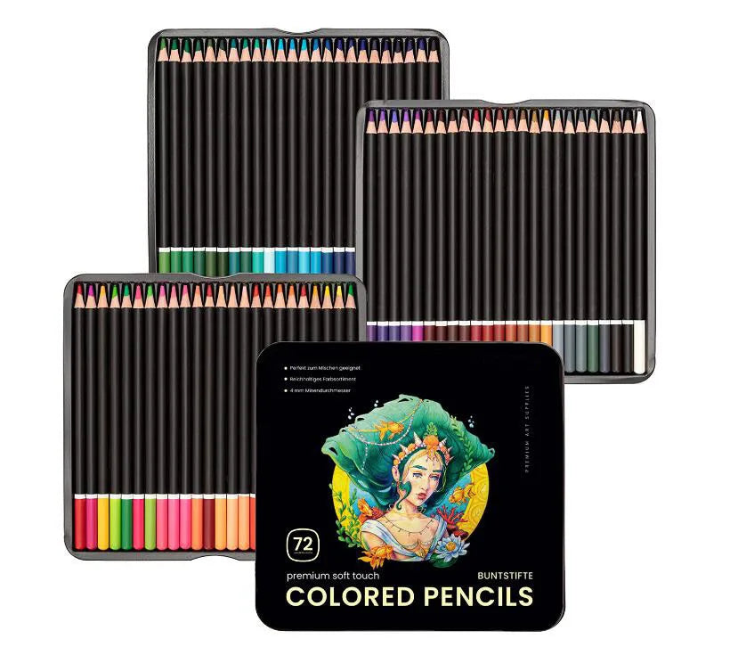 KTX-057555 72 Professional Coloured Pencils Set with 3 Sketchbooks, Pre-Sharpened, Travel-Friendly, Ideal for Artists