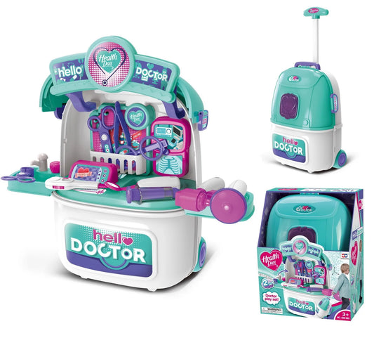 KTX-852435 Kids Pretend Play Doctor Toy Set with Luggage Trolley Case and Operating Table