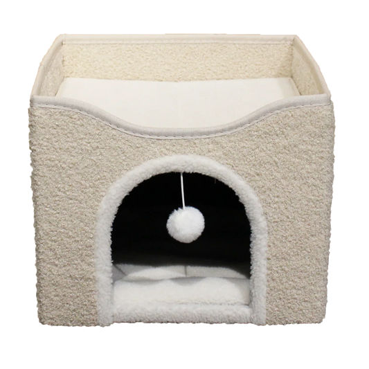 KTX-062547 Foldable Cat Scratcher Play House and Bed - Cute Brown Fabric Design for Indoor Use