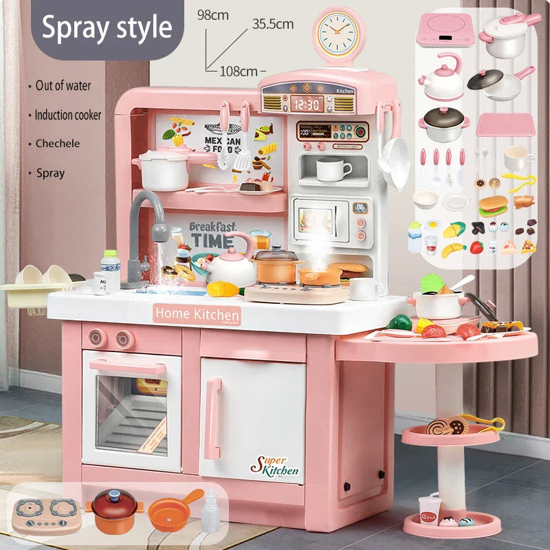 KTX-979987 Durable Plastic Pretend Play Kitchen Tableware Set with Sound, Light, and Water Features for Kids