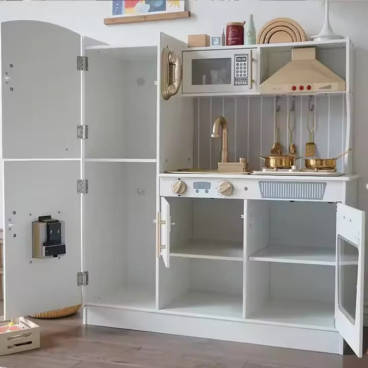 KTX-766419 Wooden Toddler Pretend Cooking Set with Light & Sound Microwave for Kids