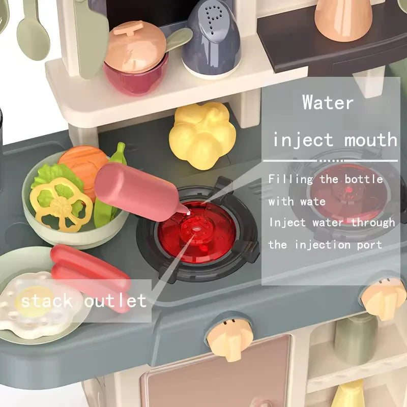 KTX-672787 63Cm Plastic Kitchen Play Set with 36 Food Toys and Light for Kids