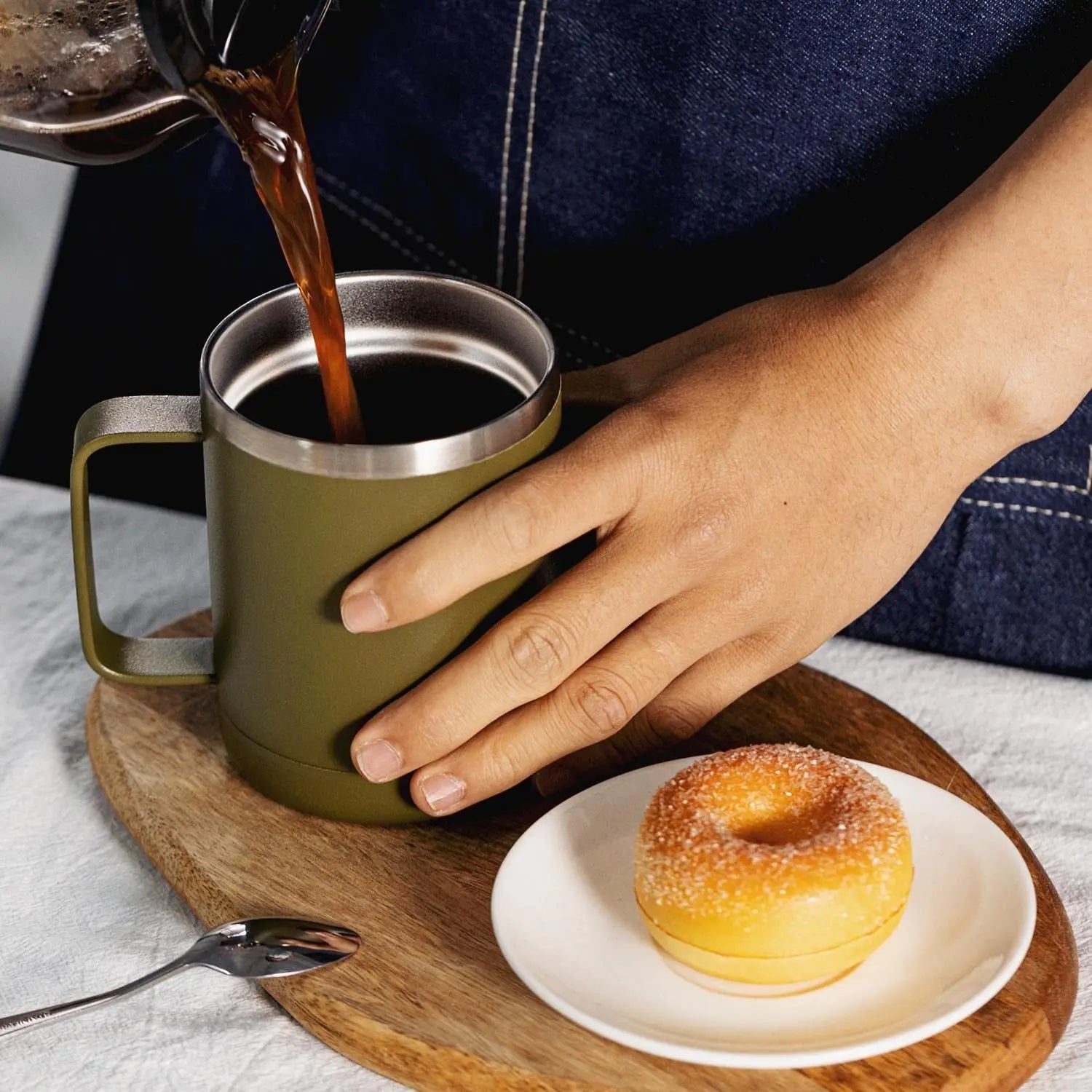 KTX-564179 12oz Eco-Friendly 304 Stainless Steel Coffee Mug with Sliding Lid and Handle for Camping and Travel