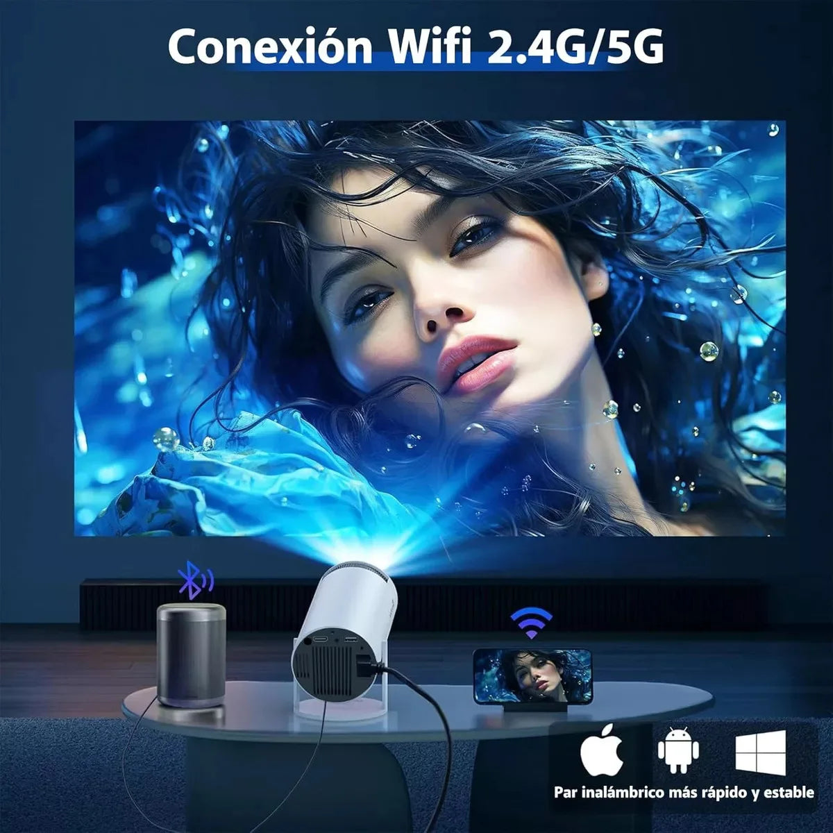 KTX-878291 Portable Mini 1080p and 4K Android Projector - Hy300 Pro Model