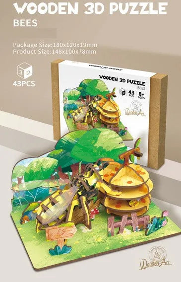 KTX-855891 Wooden 3D Insect Puzzle Set - Butterfly and Bee Models for Kids Educational Fun