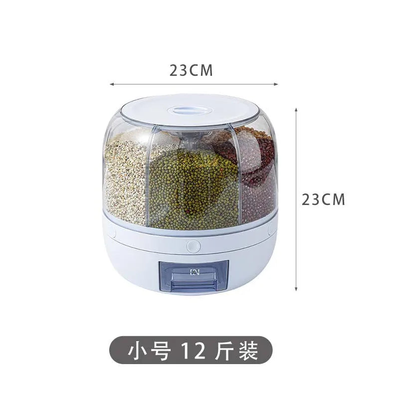 KTX-696723 Moisture-Proof 6-Grid Rotating Rice and Cereal Storage Container
