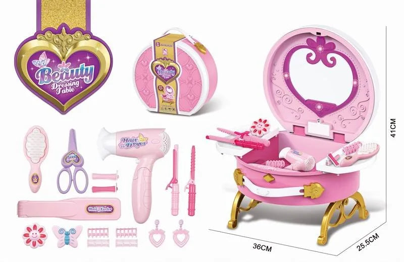 KTX-146195 Portable Princess Vanity Makeup Suitcase for Girls - Mini Dressing Table Playset