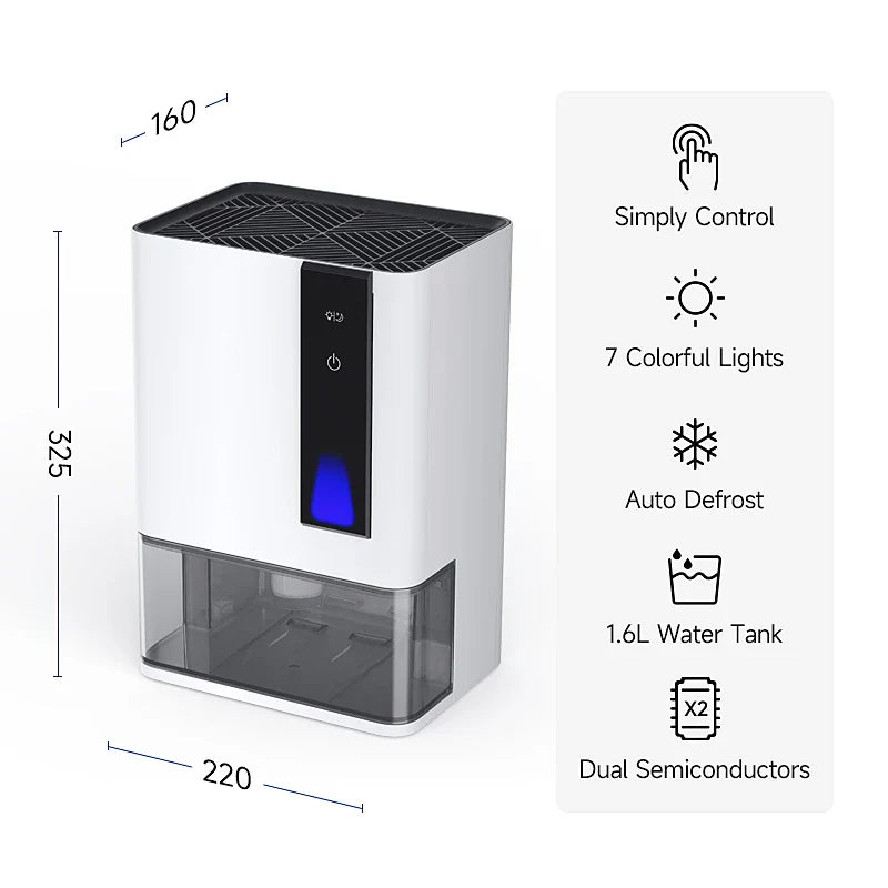 KTX-701459 Compact Home Dehumidifier for Indoor Use, 1.5L/Day Moisture Removal, 1600ml Water Tank Capacity