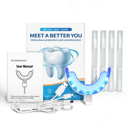 KTX-257811 Personalised Teeth Whitening Kit with LED Blue Light and 4 Whitening Gels for Professional Dental Care