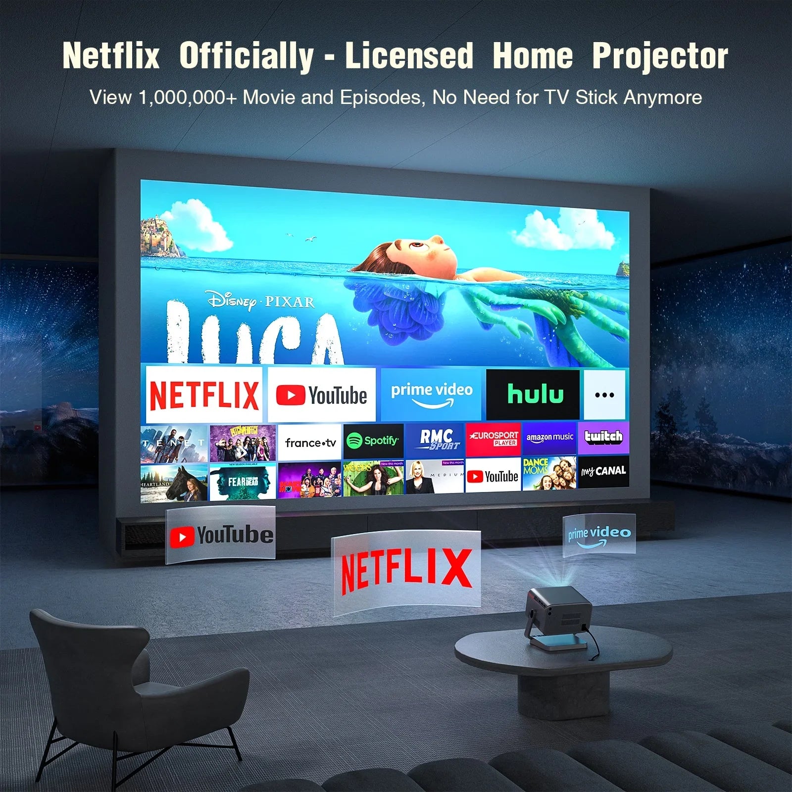 KTX-384467 1080p Full HD Pico Projector with Smart LED LCD Technology for Home Theatre and Education, Supports WiFi and 3D