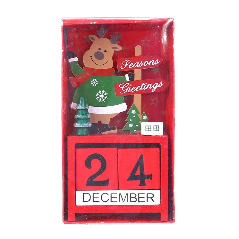 KTX-622675 Wooden Christmas Countdown Calendar with Santa Claus, Snowman, and Elk Decorations