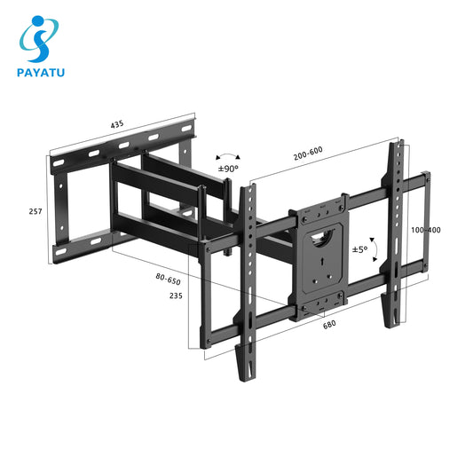 KTX-665875 Universal Full Motion TV Wall Mount Bracket for 32-98 Inch Screen, Adjustable Tilt and Swivel, VESA 600x400mm, Heavy Duty Design