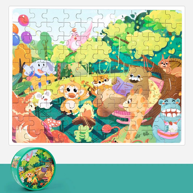 KTX-988883 Children's Dinosaur Jigsaw Puzzle - 100 Pieces Cartoon Barrel Puzzle Toy