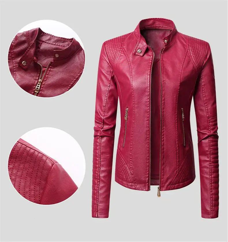 KTX-914387 New Popular Long PU Leather Jackets for European American Women Zipper Closure Women's Clothing Jacket Custom