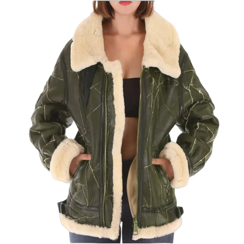 KTX-373139 Women's Winter One-Piece Coat With Thick Fur Faux Fur Blazer Style Clothing Vest Windbreaker Jacket Coat blazer