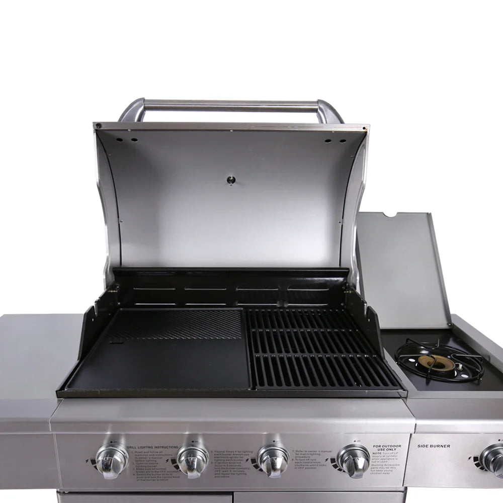 KTX-301971 Stainless Steel Outdoor Gas BBQ Grill with Integrated Kitchen Cabinet and Charcoal Smoker