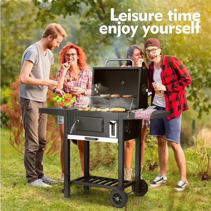 KTX-614995 Portable 3-in-1 Charcoal BBQ Grill with Double Deck Smoker for Outdoor Cooking and Camping