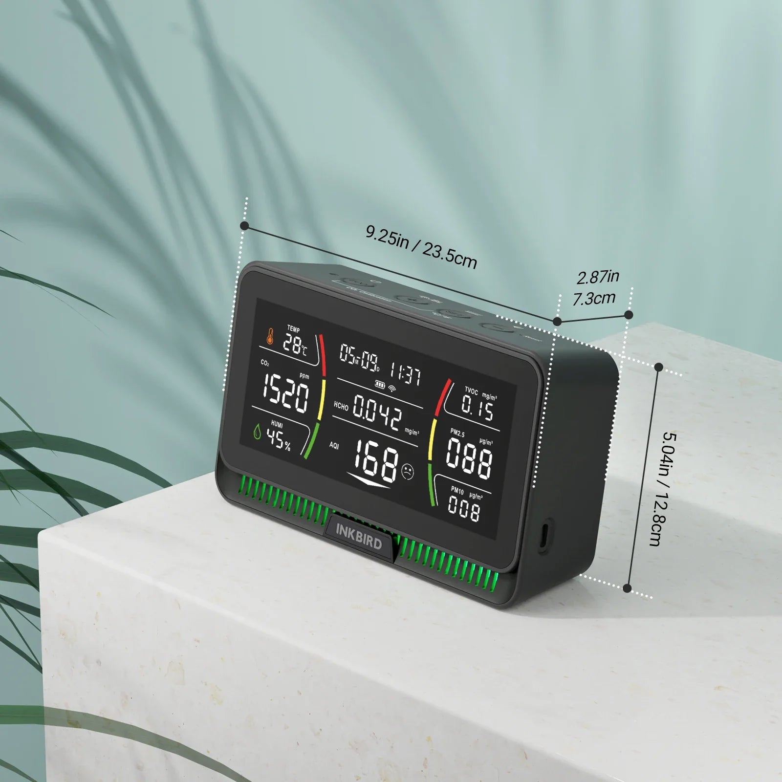 KTX-749203 WiFi Air Quality Monitor for CO2, PM2.5, PM10, TVOC, HCHO, AQI, Temperature, and Humidity Analysis