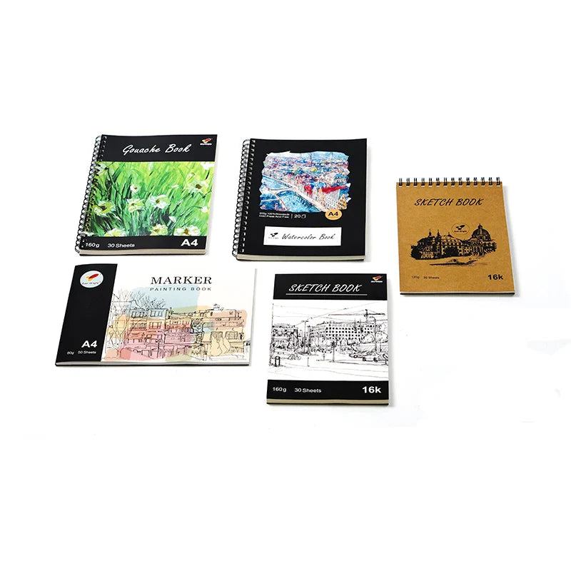 KTX-830483 Custom Hardcover Spiral Sketchbook - A3, A4, A5, 60 Sheets, 160gsm Thick Paper, Kraft Cover