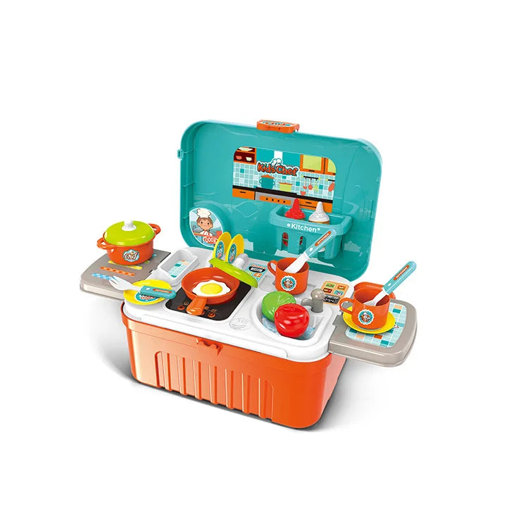 KTX-652307 3-in-1 Kitchen and Medical Tool Set for Pretend Play with Makeup and Utensils in Suitcase