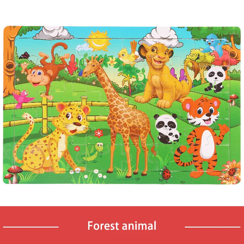 KTX-709779 30-Piece Wooden Jigsaw Puzzle for Toddlers - Educational Montessori Animal Game for Kids