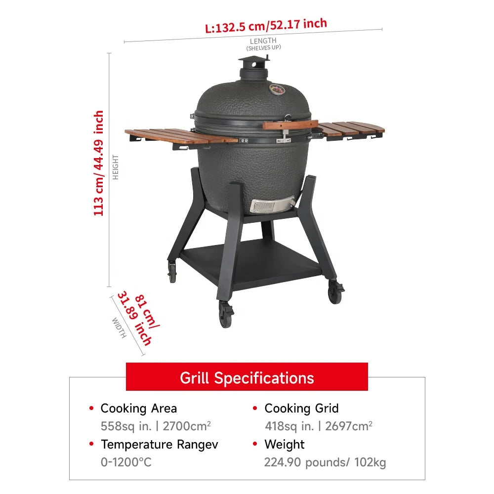 KTX-320083 Large 23.5 Inch Ceramic Charcoal Kamado Grill for Outdoor BBQ and Smoking