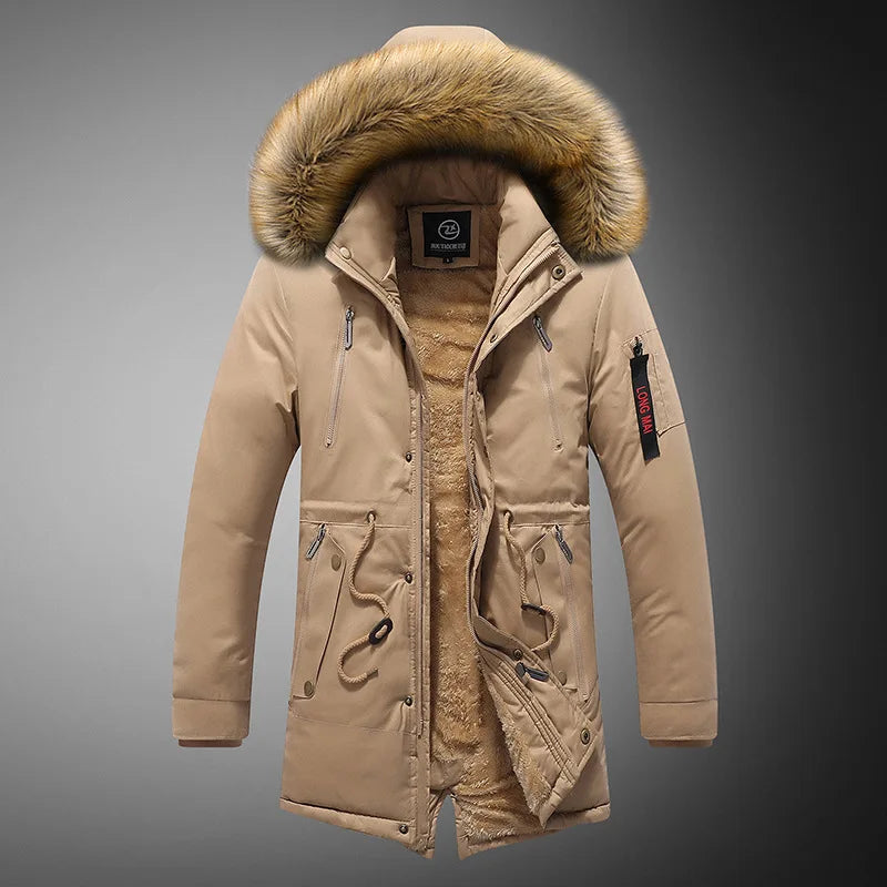 KTX-734739 Extra Thick Winter Men's Cotton Jacket Detachable Raccoon Fur Collar Waterproof Windproof Warm Business Coat Casual Style