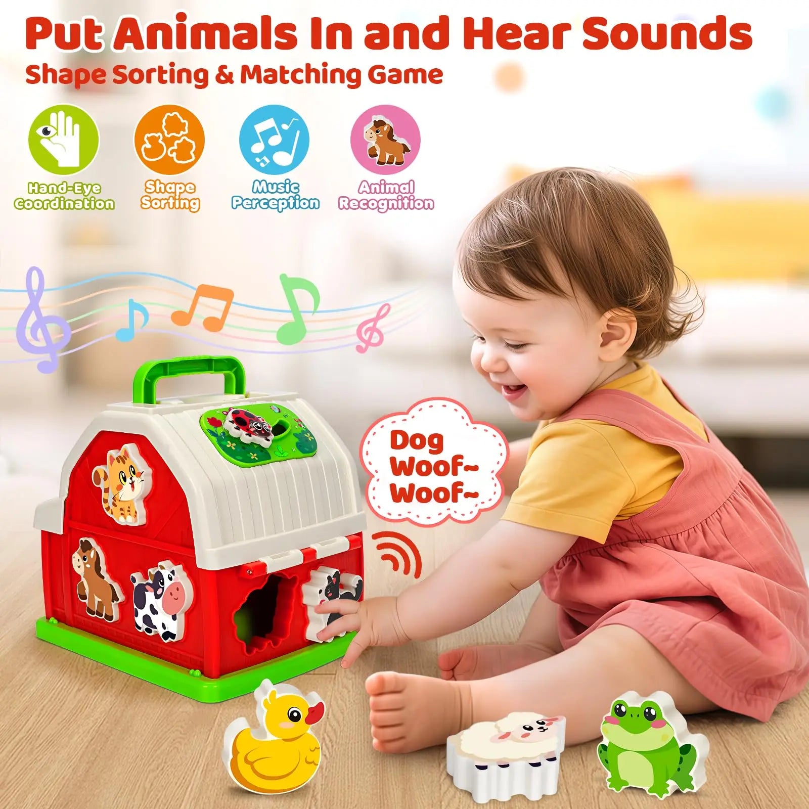 KTX-658131 Musical Barn Farm Animal Set for Infants - Interactive Elephants and Planes Player Doll