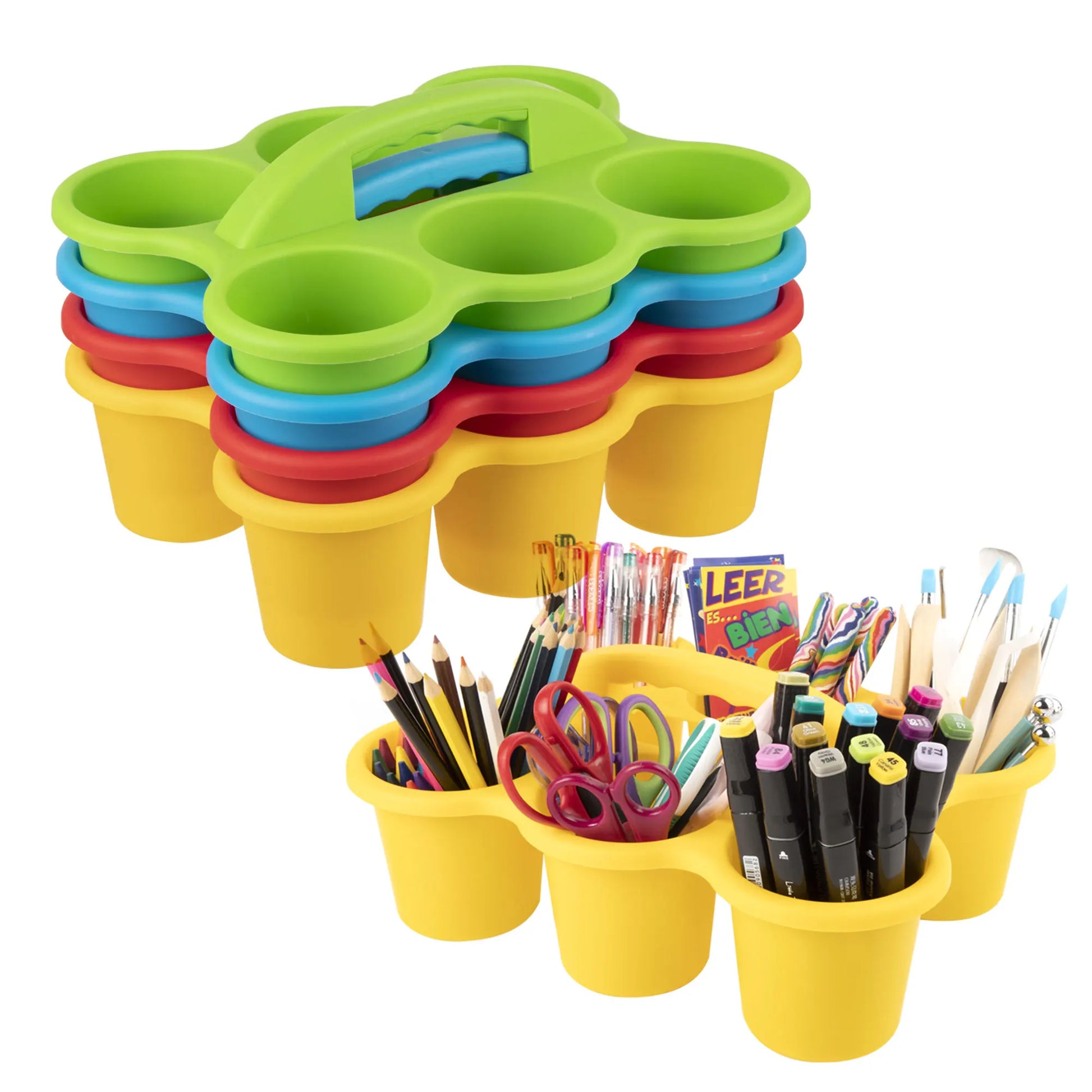 KTX-567187 6-Cup Stackable Craft Storage Tray - Durable Colourful Design for Organising Art Supplies