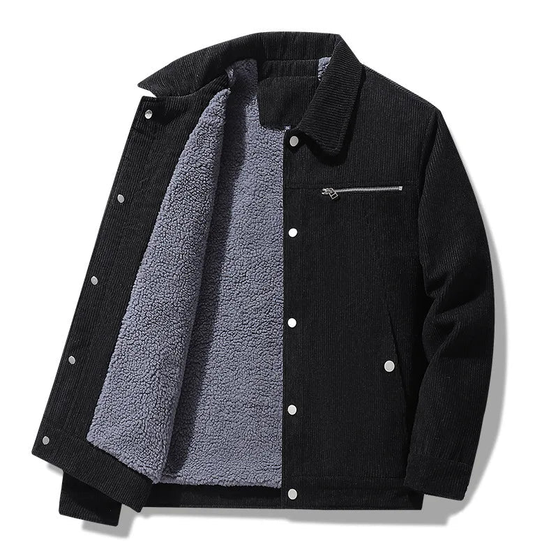 KTX-144915 Men's Winter Heated Jacket New Cotton Long Coat with Thick Lamb Wool Embroidery Decor Reversible Men's Jackets