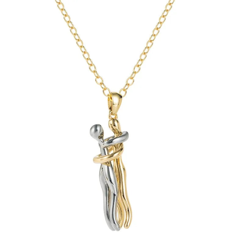 KTX-838803 Lovers Embrace Necklace Pendant 18K Gold Plated Stainless Steel Necklace for Valentine's Day Gift Jewelry
