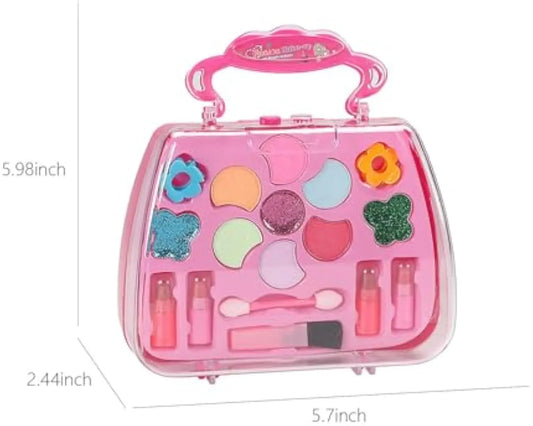 KTX-523603 Kids Pretend Play Makeup Set with Washable Eyeshadow and Lipsticks, Includes Cosmetic Bag, Perfect for Ages 2-13