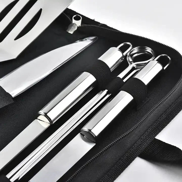 KTX-886867 Portable Stainless Steel BBQ Grilling Tool Set with Oxford Bag - 3/5/7/9 Pieces for Outdoor Cooking