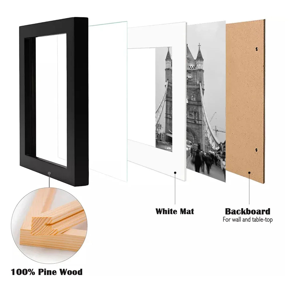 KTX-833683 Black and White Poster Picture Frames in Various Sizes: 4x6, 5x7, 6x8, 8x10, A1, A2, A3, A4, A5, 11x14, 12x16, 12x18, 16x20, 18x24, 24x36